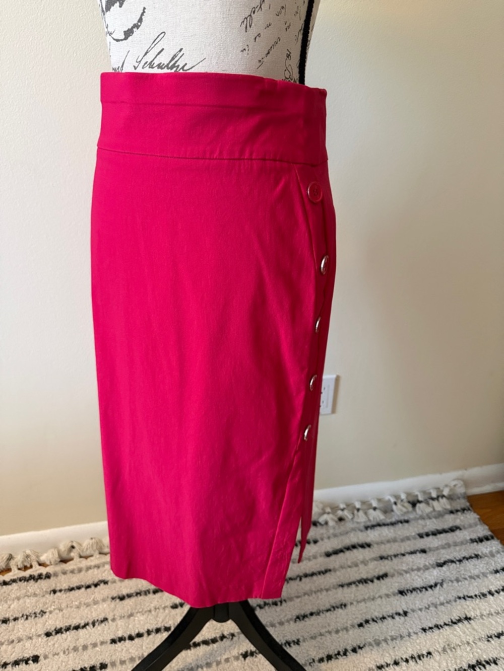 New York & Company Bright Fuchsia Side-Button Pencil Skirt